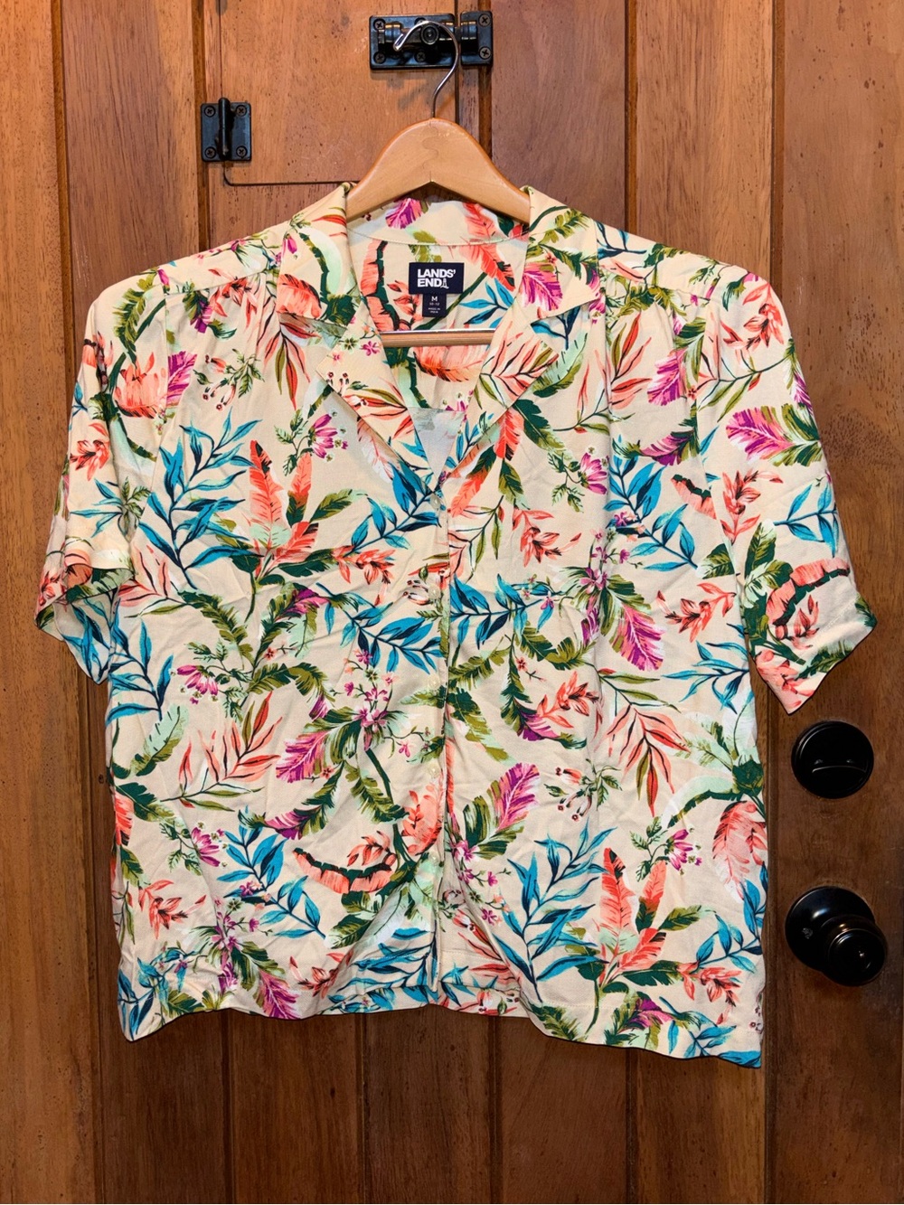 Lands' End Tropical Floral Short-Sleeve Shirt - Cream Multi